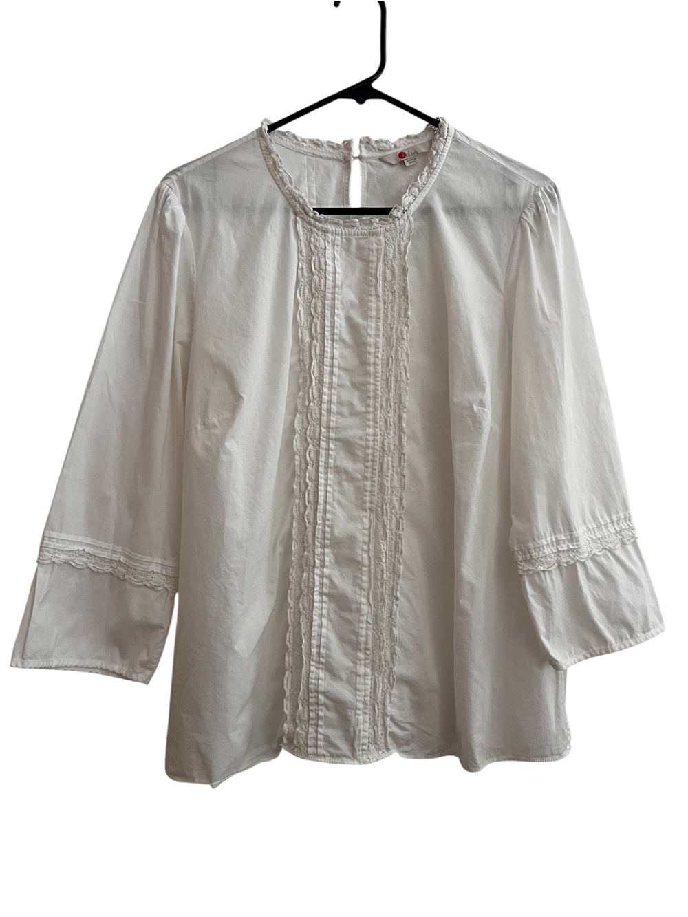 Boden White Lace-Trim Cotton Blouse
